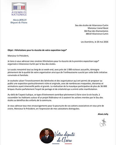 Courrier remerciements Député Isère